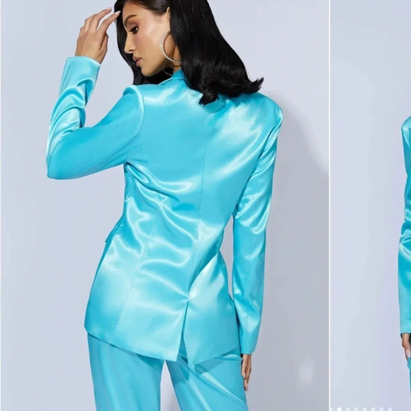 NWT Meshki 2 Piece Set Satin Blazer Jacket and Pants Size XS Full Suit - Picture 3 of 15